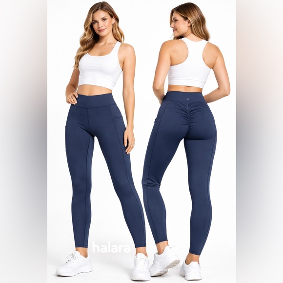 HALARA Pants - HALARA Navy High-Waist Scrunch Back Leggings with Side Pockets